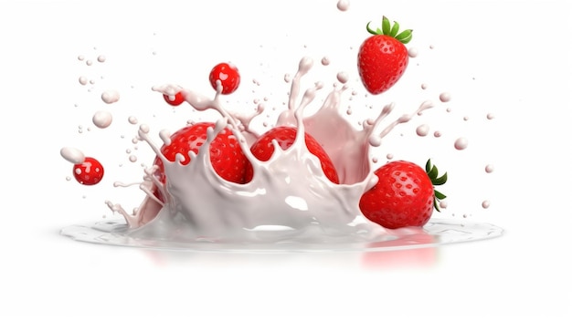 Photo a splash of milk with strawberries in it