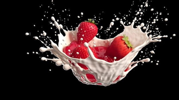 A splash of milk with strawberries in it