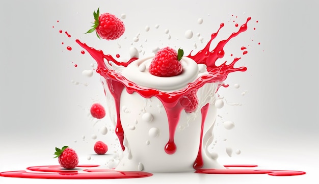 Всплеск молока или йогурта на белом фоне Generative Ai