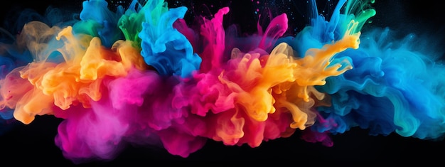 splash of multicolored powder on a black background Generative AI