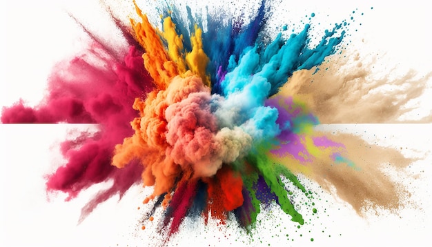 Splash of multicolored powder on a white background Generative AI
