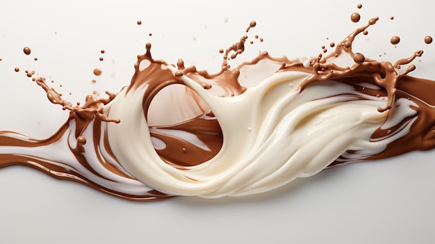 사진 초콜릿과  우유 흐름의 스플래시가 인 투명한 배경