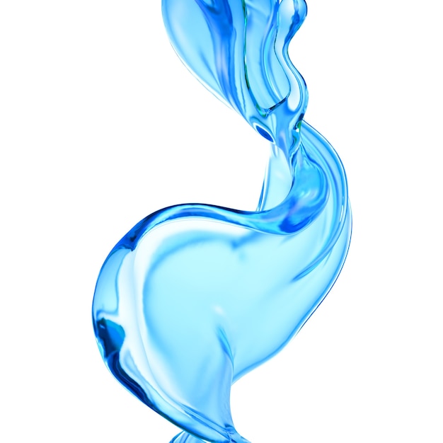 写真 澄んだ青い液体、水のしぶき。 3dイラスト、3dレンダリング。