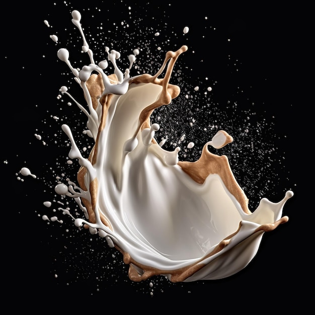 Фото Всплеск молока с миндалем на белом фоне летающий миндаль с всплеском молока
