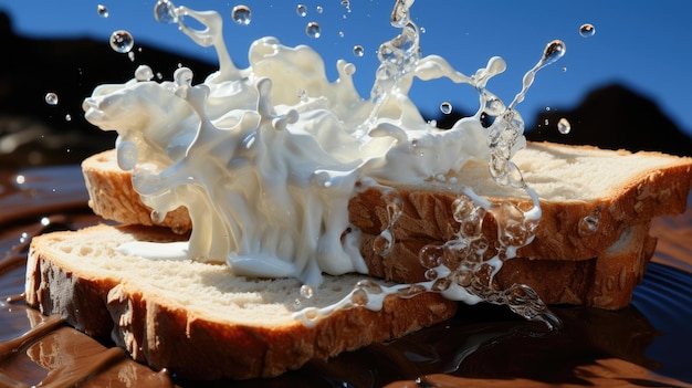 Фото Брызги молока с хлебом сверху