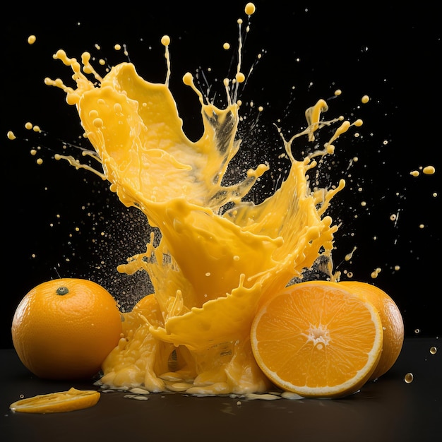 A splash of orange juice on a black background