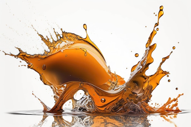 A splash of orange liquid is being poured into a white surface.