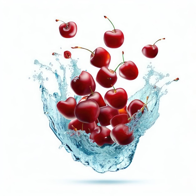 Splash Photography Fresh Cherries in Motion Generative AI