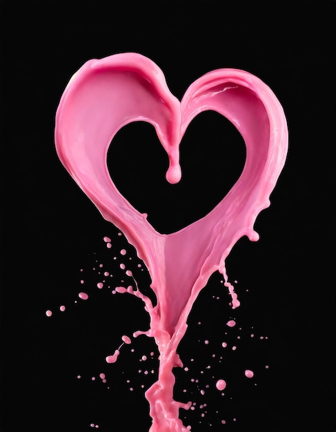 Foto crema di succo rosa a forma di cuore isolata su sfondo nero