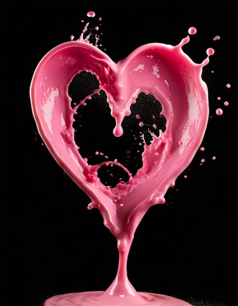사진 흑색 바탕에 고립 된 심장 모양의 분홍색 주스 크림 발렌타인 데이