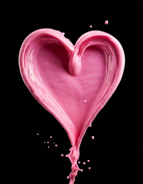 사진 흑색 바탕에 고립 된 심장 모양의 분홍색 주스 크림 발렌타인 데이