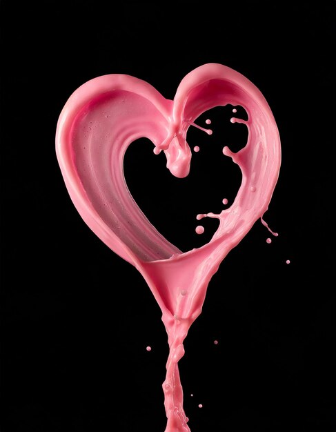 Фото Розовый соковый крем в форме сердца изолированный на черном фоне день святого валентина
