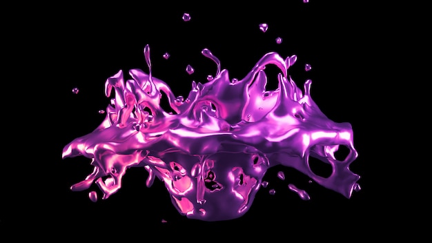 Photo a splash of purple metal. 3d rendering.