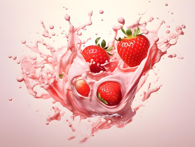 Photo a splash of red and white strawberry juice with the words  kiss  on the bottom