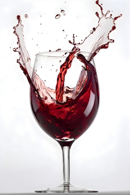 A splash of red wine in a glass on a white background Generative AI 1