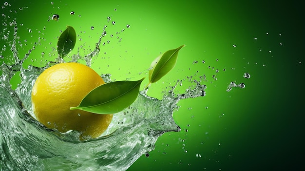 Photo splash of refreshment calamansi awakens on light green background