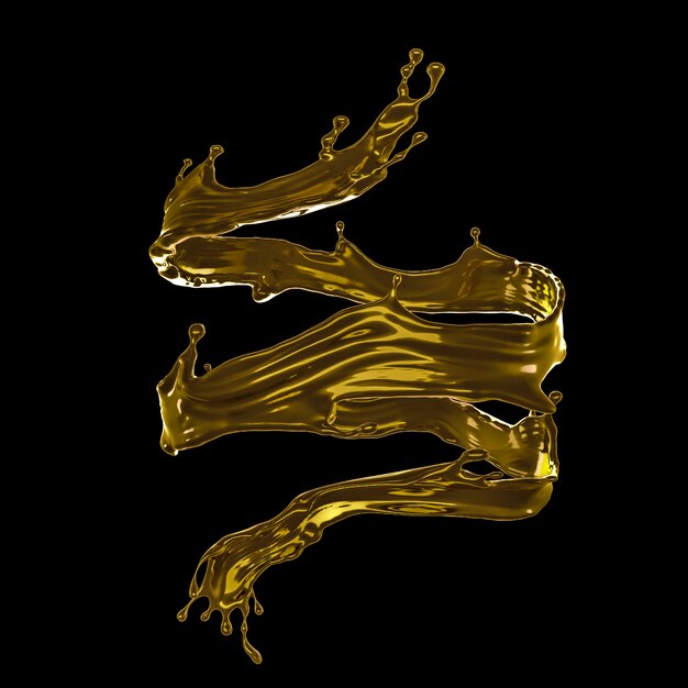 A splash of thick, golden liquid. 3d rendering.