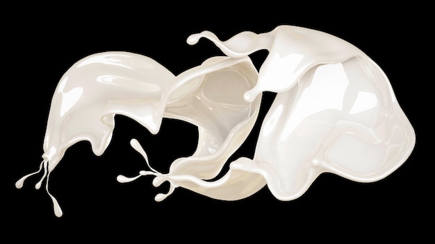 Splash of thick white liquid on a black background. 3d rendering.