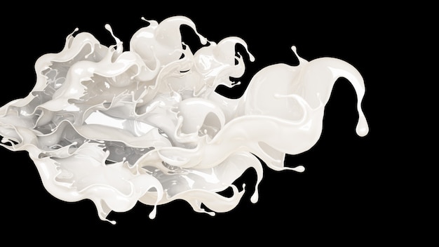 Foto spruzzata di liquido bianco denso su sfondo nero. rendering 3d.