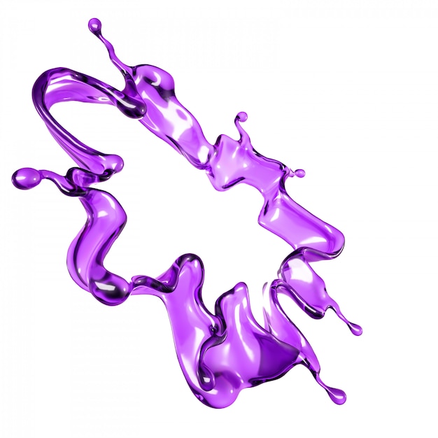 Foto una spruzzata di liquido trasparente di un colore viola su bianco. rendering 3d.