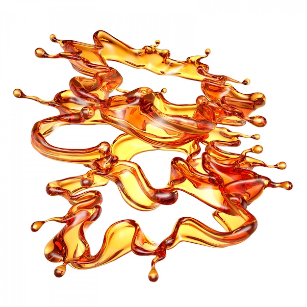 Splash of a transparent orange liquid on white. 3d rendering.