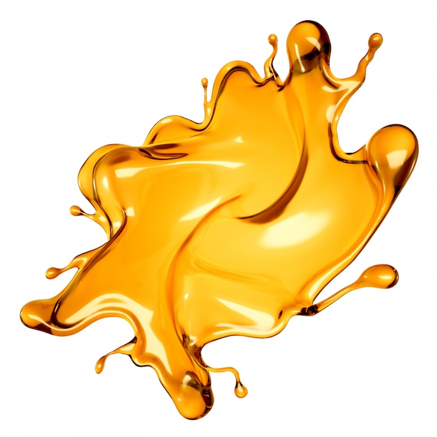 Splash of a transparent orange liquid on a white background. 3d rendering.