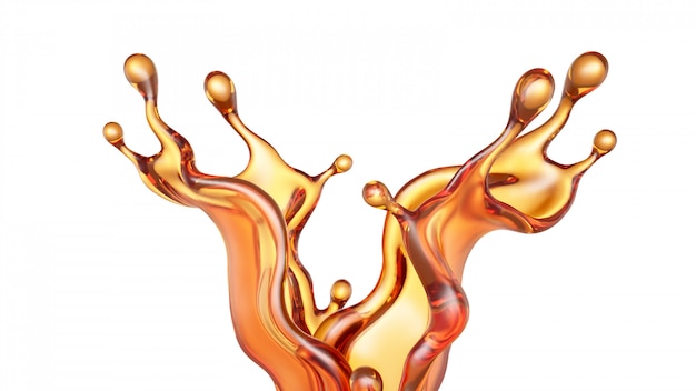 Splash of a transparent orange liquid on a white background. 3d rendering.