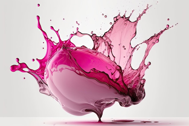 Splash of transparent pink liquid on a white background