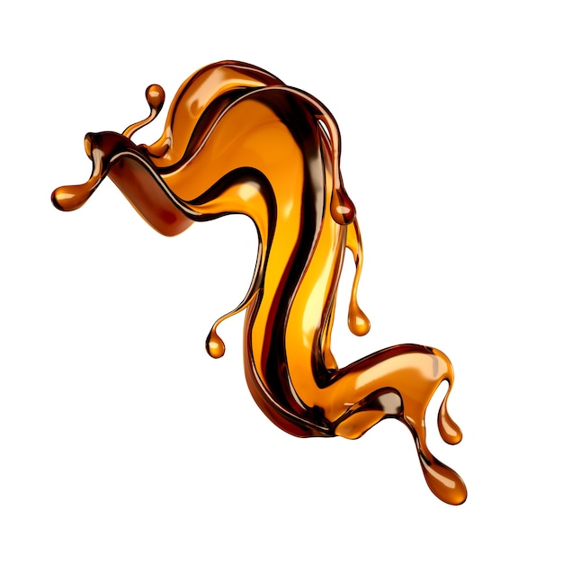 Splash van bruine transparante vloeistof in 3d illustratie