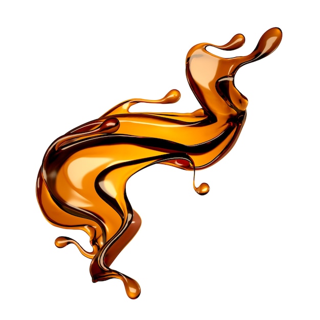 Splash van bruine transparante vloeistof in 3d illustratie
