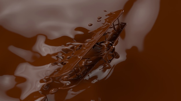 Splash van chocolade, die in een vliegtuigvorm bespatten, het 3d teruggeven, 3d illustratie.