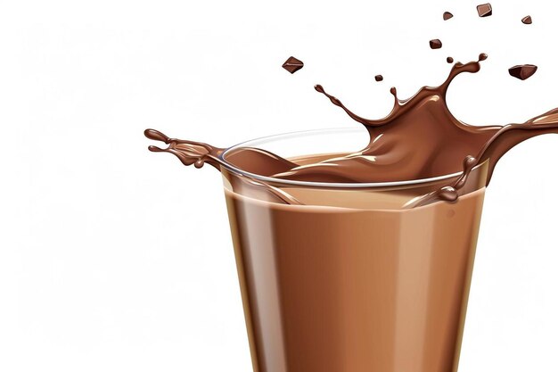 Splash van chocolademelk in het geïsoleerde glas