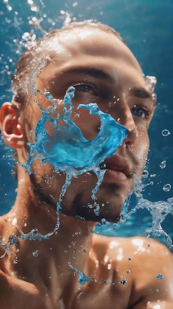 Splash van helder blauw vloeibaar water in 3D-illustratie rendering