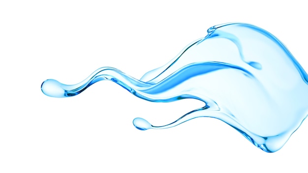 Splash van helder blauw vloeibaar water in 3D-weergave