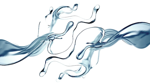 Splash van heldere blauwe vloeistof, water. 3D illustratie, 3D-rendering.