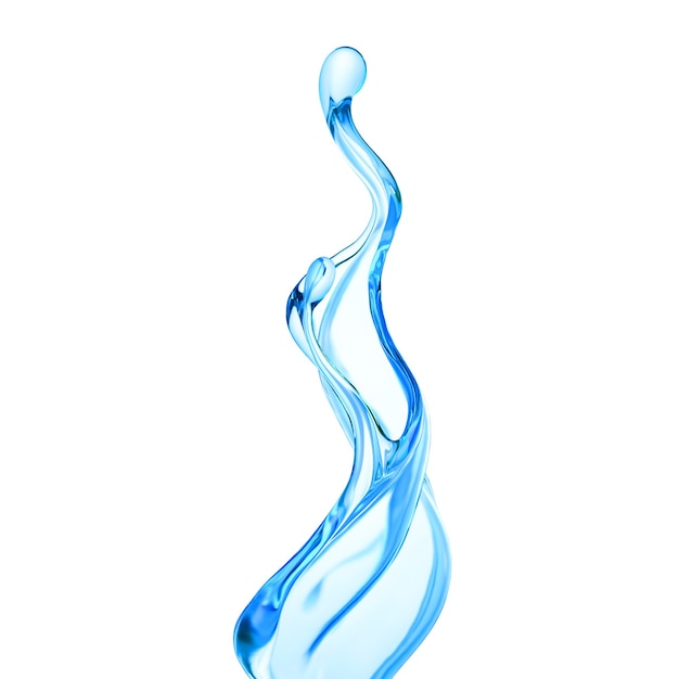 Splash van heldere blauwe vloeistof, water. 3D illustratie, 3D-rendering.