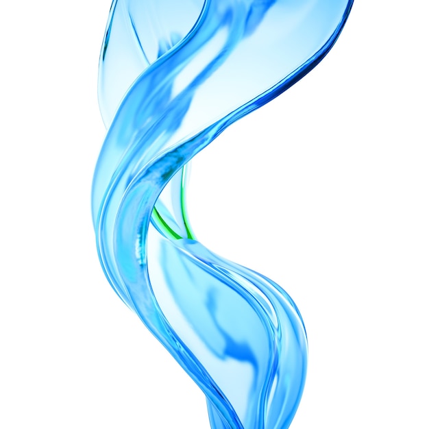 Splash van heldere blauwe vloeistof, water. 3D illustratie, 3D-rendering.