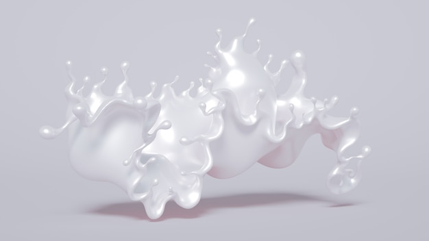 Splash van heldere vloeistof op een witte achtergrond. 3D illustratie, 3D-rendering.