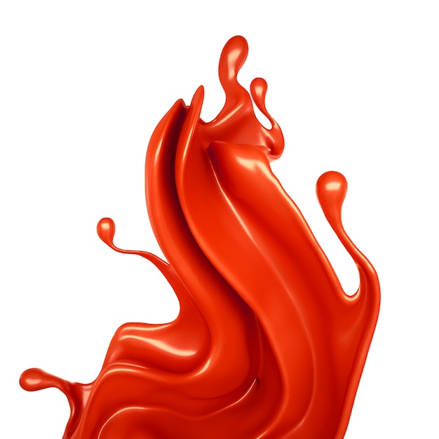 Foto splash van rode vloeistof. 3d illustratie, 3d-rendering.