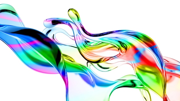 Foto splash van veelkleurige transparante vloeistof. 3d illustratie, 3d-rendering.
