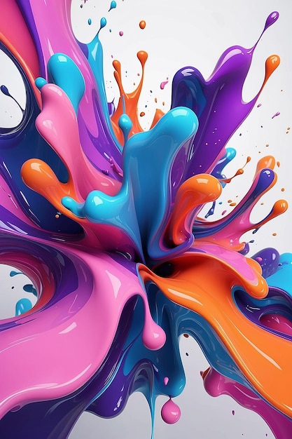 Splash van verf kleurrijke abstracte achtergrond digitale kunst gekleurde drijvende vloeistof in de trend kleuren roze oranje blauw en violet ai genereren