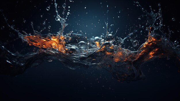 Splash water black background beautiful splashes and drops of clear water AI generative