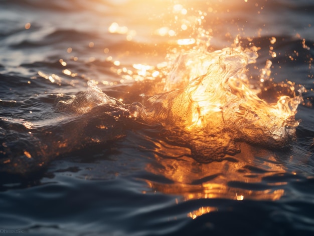Photo a splash of water in the ocean at sunset