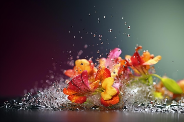 A splash of water with flowers in it