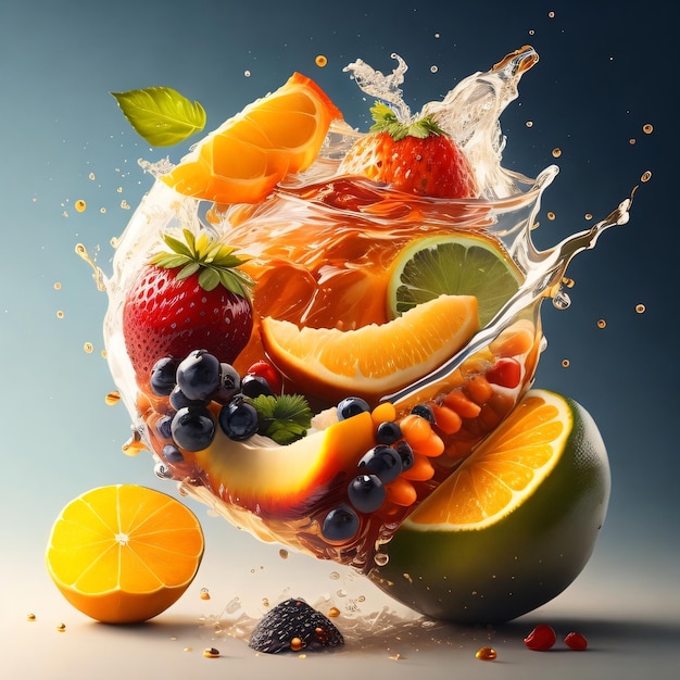 A splash of water with a fruit in it