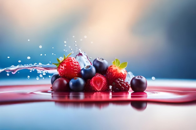 A splash of water with fruits in it