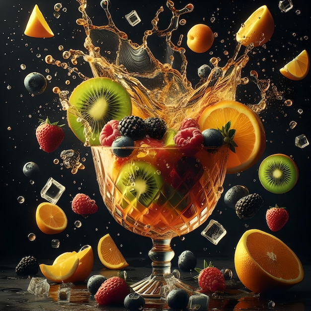 Splash of water with fruits