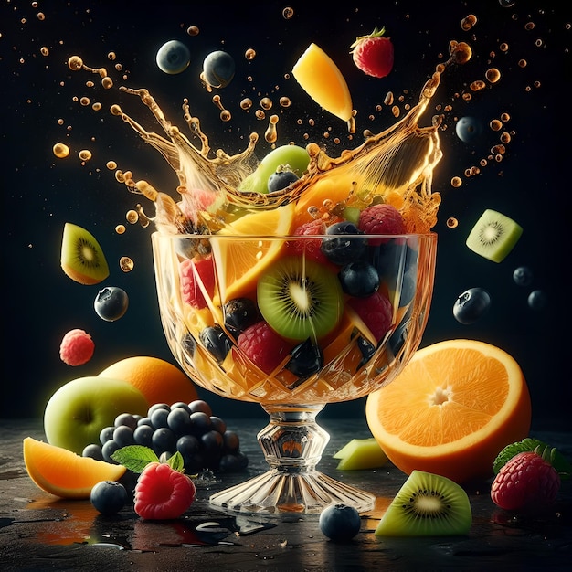 Photo splash of water with fruits