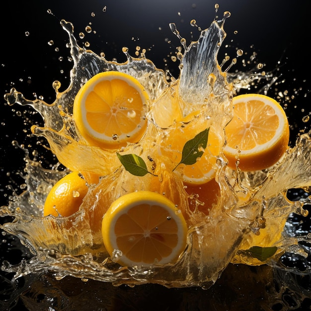 a splash of water with lemons and orange slices