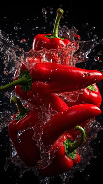 Photo a splash of water with red peppers in it